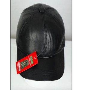 100% Lambskin Black Leather Cap