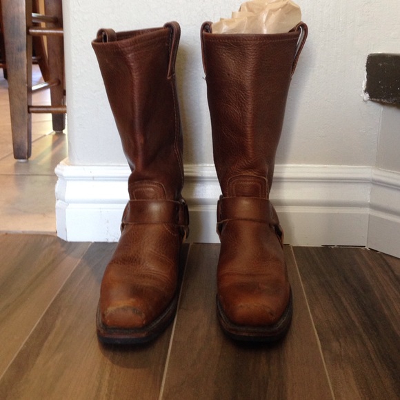 Frye harness boots metallic copper sheen