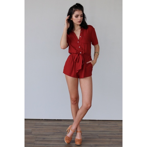 Pants - FLASH SALE! Sienna Short Sleeve Button Up Romper