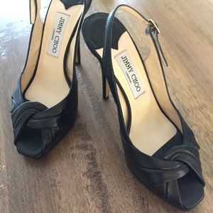 Jimmy Choo Peep Toe Slingback Pump Black size 7