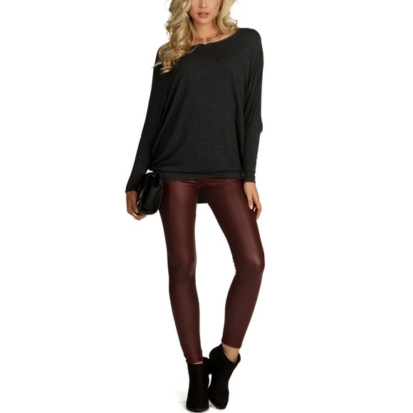 🆕 Burgundy Faux Leather Leggings - Picture 3 of 4