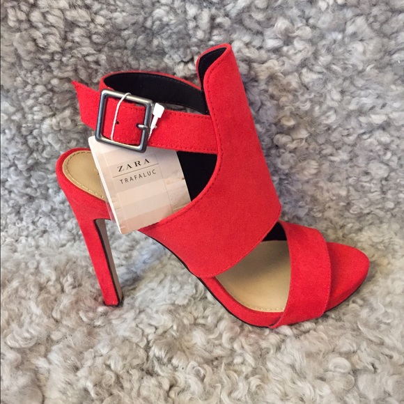 Zara Shoes - Zara red sueded buckled high heel sandals