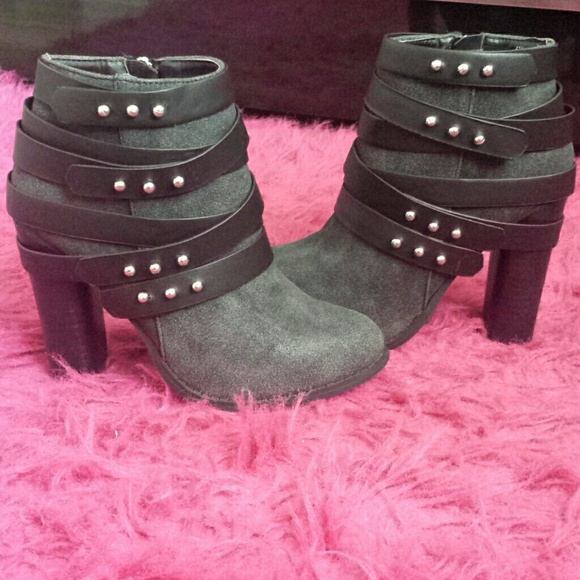 Dark grey strappy booties