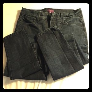 Mid rise dark rinse skinny jeans