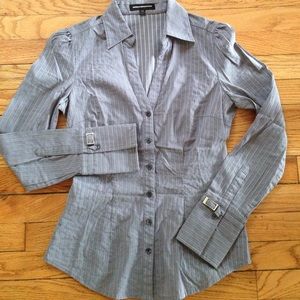 Express grey striped button down shirt