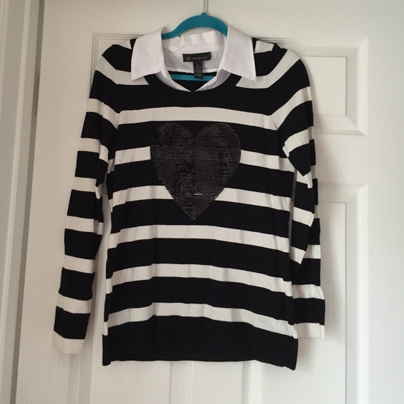 INC Sequined Heart Sweater Large