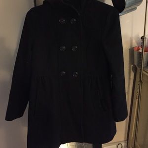 Black hooded pea coat