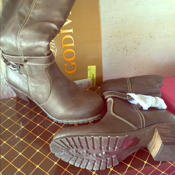 Brown calf height boots