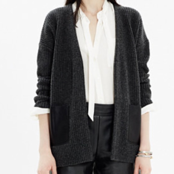 Madewell Sweaters - Leather pocket ribbed cardigan
