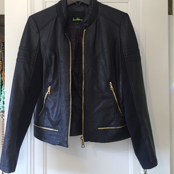 Sam Edelman navy faux leather jacket. Sz S. NWT