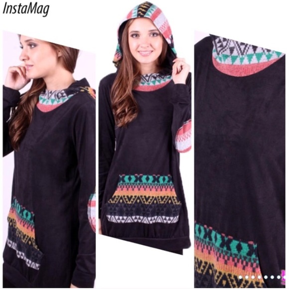 SUPER SOFT, SUEDE LIKE AZTEC HOODIE - Picture 2 of 2