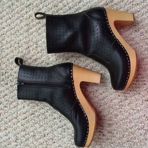 Swedish Hasbeens Perforated Zipper Ankle Boots.