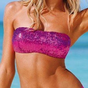 Hot pink sequin VS bandeau swim top