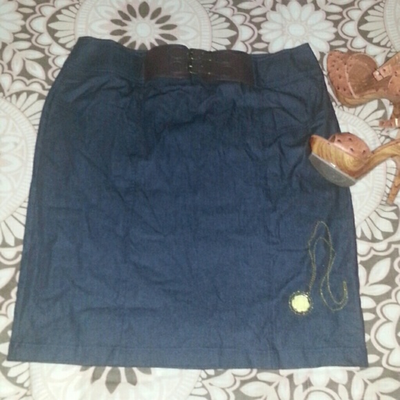 SALE! Denim skirt with brown front buckle