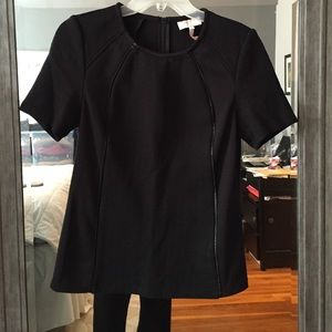 Black blouse with leather detail