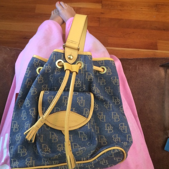 Dooney & Bourke Denim Purse with Gold Leather Trim