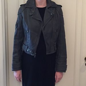 Michael Kors Grey Leather Moto Jacket