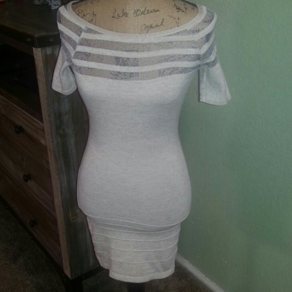 Pinklicious Tan  w/Grey woven stripes knit dress
