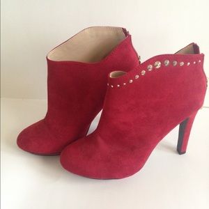 Red studded ankle booties