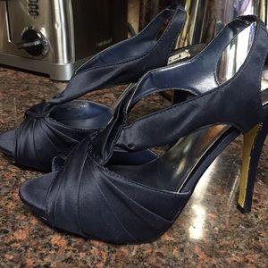 Navy blue satin heels by RSVP