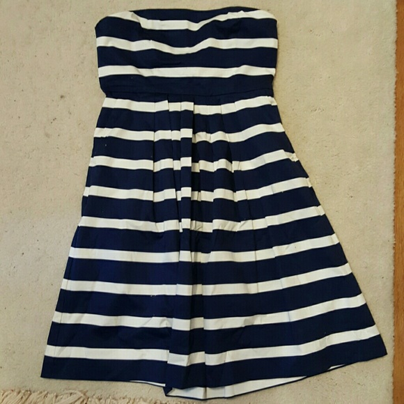 Strapless navy and white stripe GAP dress