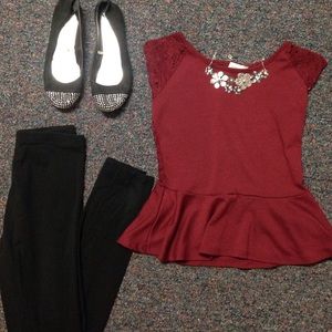 Maroon, lace back, shirt