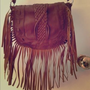 Fringe faux brown leather cross body bag💕
