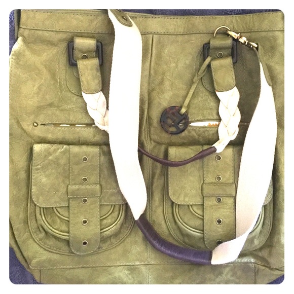 Elliott Lucca green leather work bag/weekender
