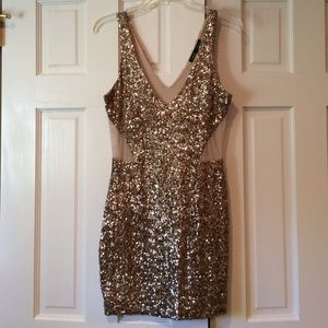 Gold sequined bebe party dress