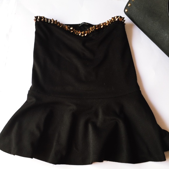 Studded Spike Peplum Black Tube Top
