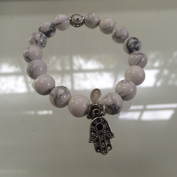 Marble Hamsa and Evil Eye Bracelet