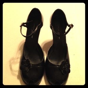 Chinese Laundry Black Faux Leather Peep-toe Heels