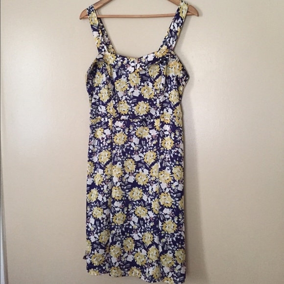 Blue and yellow silky print dress