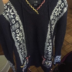 Navy blue printed sweater hoodie