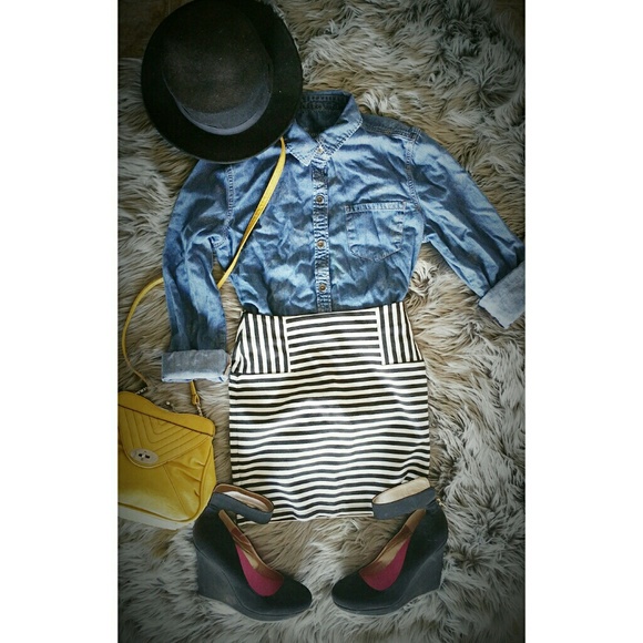 Black and white striped skirt