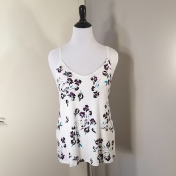NWT Ivory Floral Print Cami with Crochet Straps