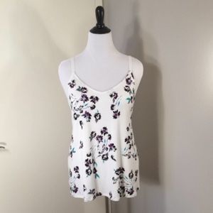 NWT Ivory Floral Print Cami with Crochet Straps