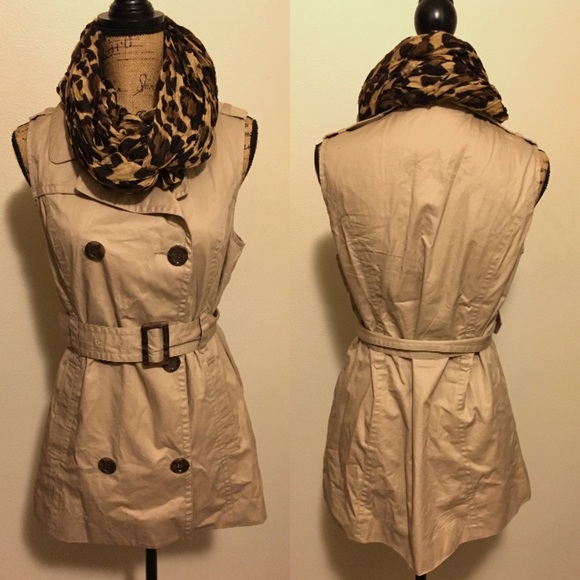 Khaki belted tunic trench vest