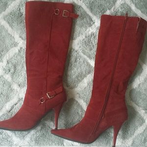 Hot sassy red velvet boots