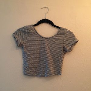 Gray and navy blue striped crop top