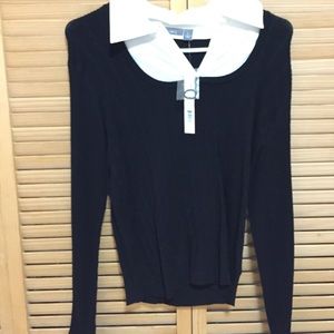 New gorgeous sweaterin blackwithwhite collar shirt