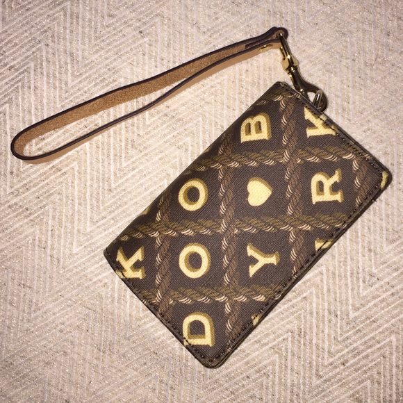 Dooney & Bourke Tan and Brown Monogrammed Wristlet