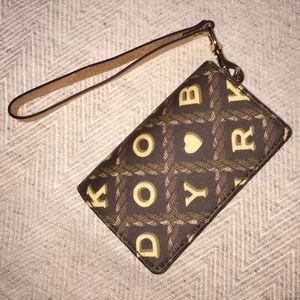 Dooney & Bourke Tan and Brown Monogrammed Wristlet