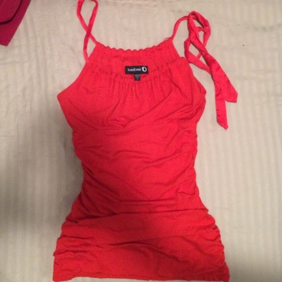 bebe long red dressy top