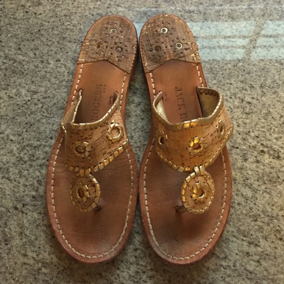 Jack Rogers Cork and Gold Sandals - Size 9.5
