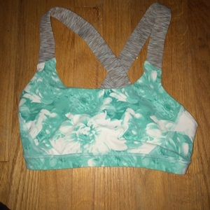Mint and grey colored sports bra