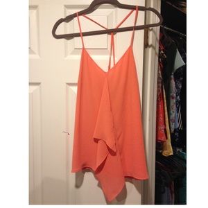 Coral criss cross spaghetti strap flowy top