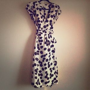 White and Brown dot pattern wrap dress