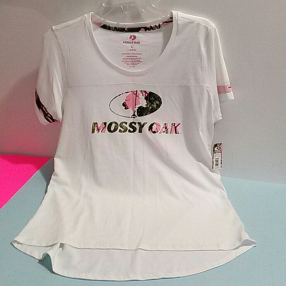 MOSSY OAK~ White w Pink Mossy Trim TShirt Lrg Reg