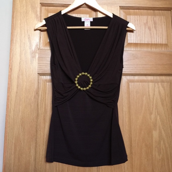 Candies Brown Sleeveless Top with Gold Medallion